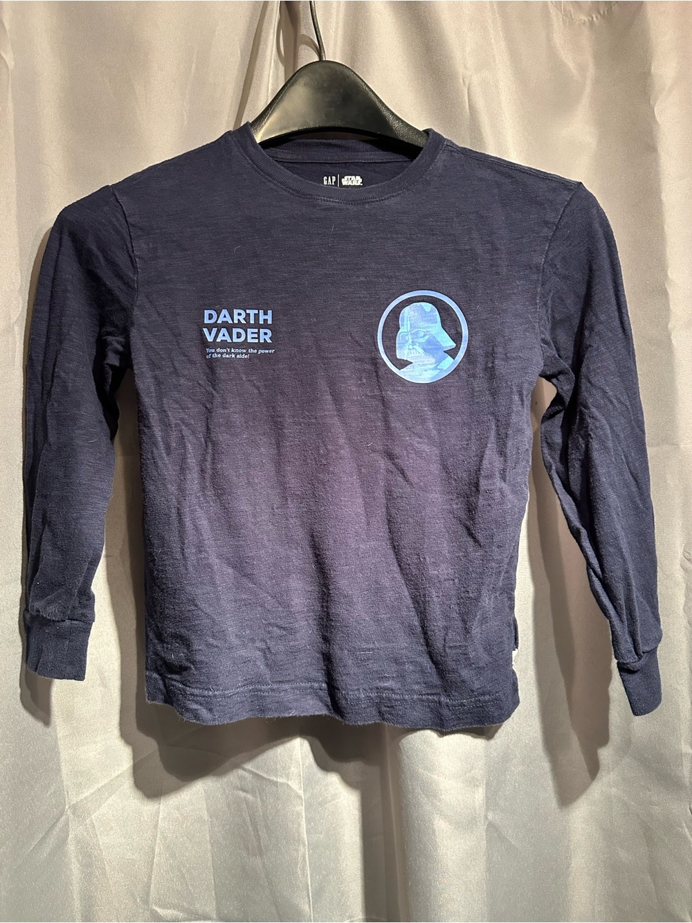 GAP Navy Long-Sleeve Tee with Light Blue Darth Vader Graphic